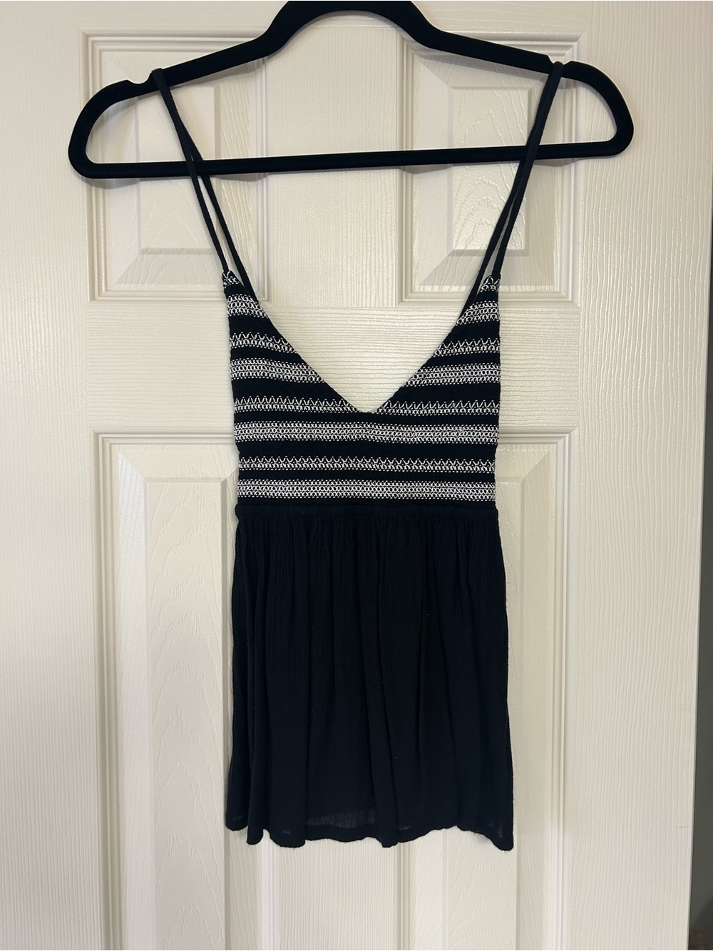 Forever 21 Black and White Striped V-Neck Spaghetti Strap Cami